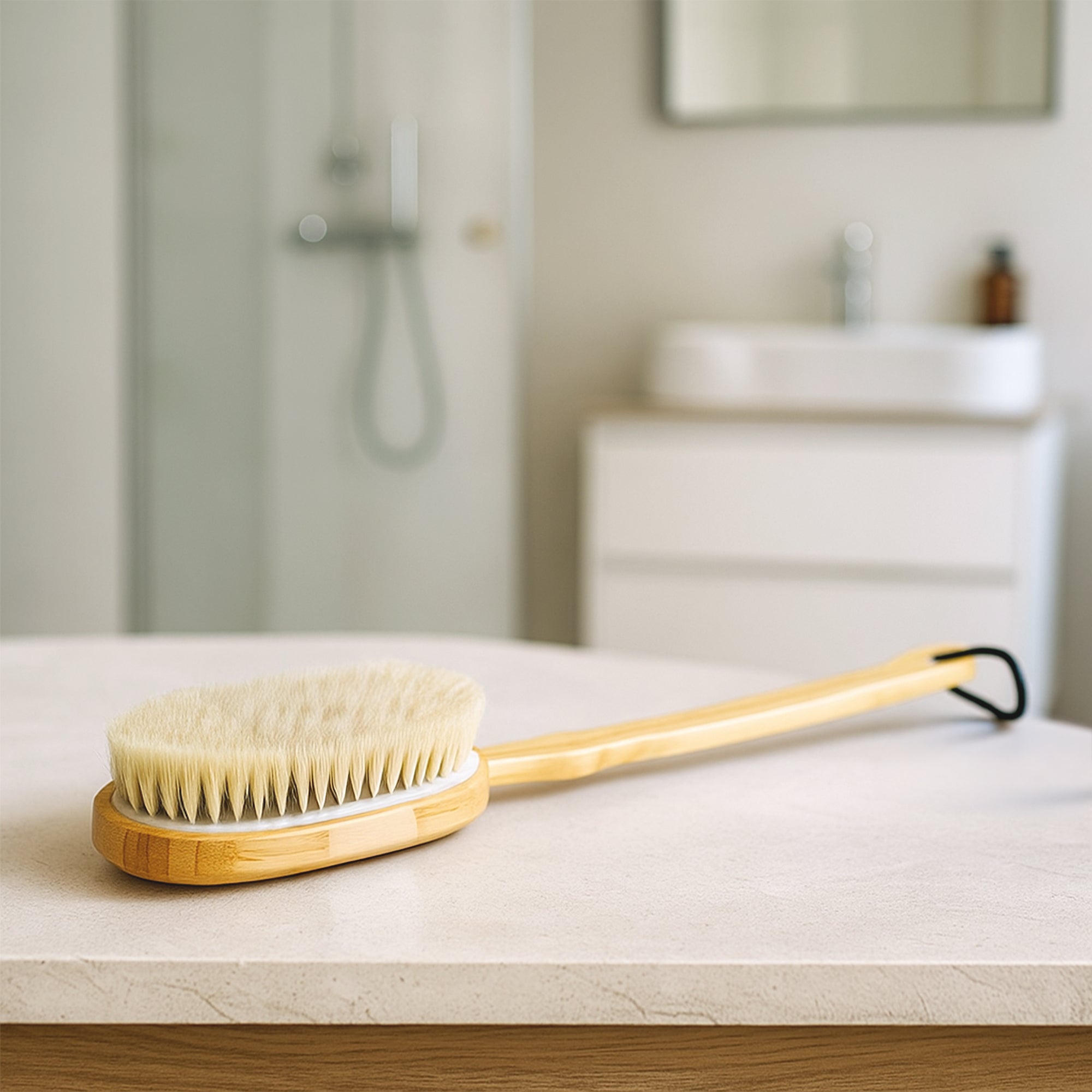 Bath Body Brush With Long Bamboo Handle